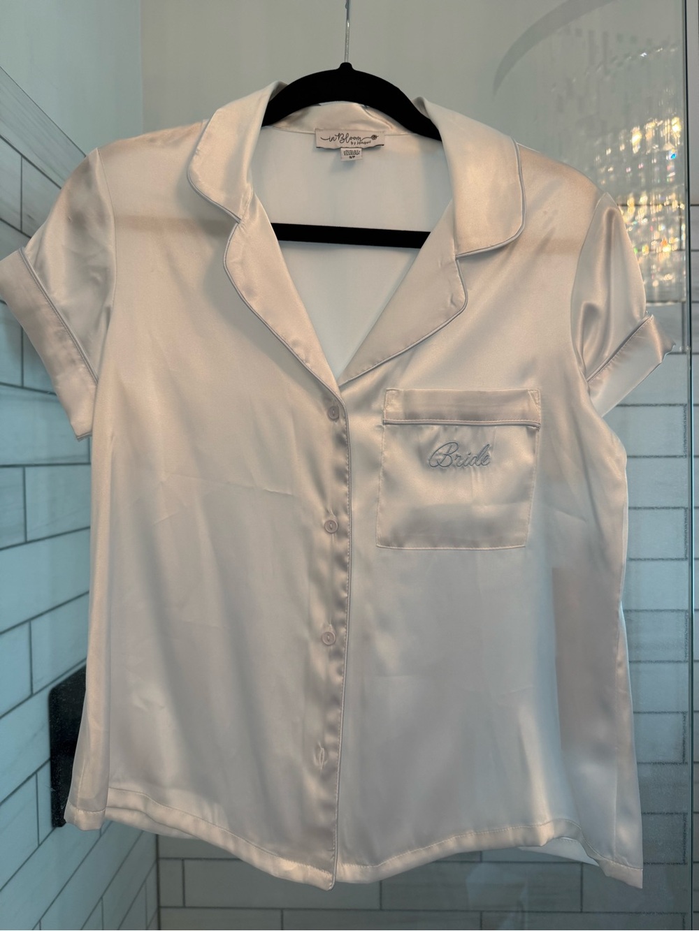 Bride Satin Short-Sleeve Button-Down Top